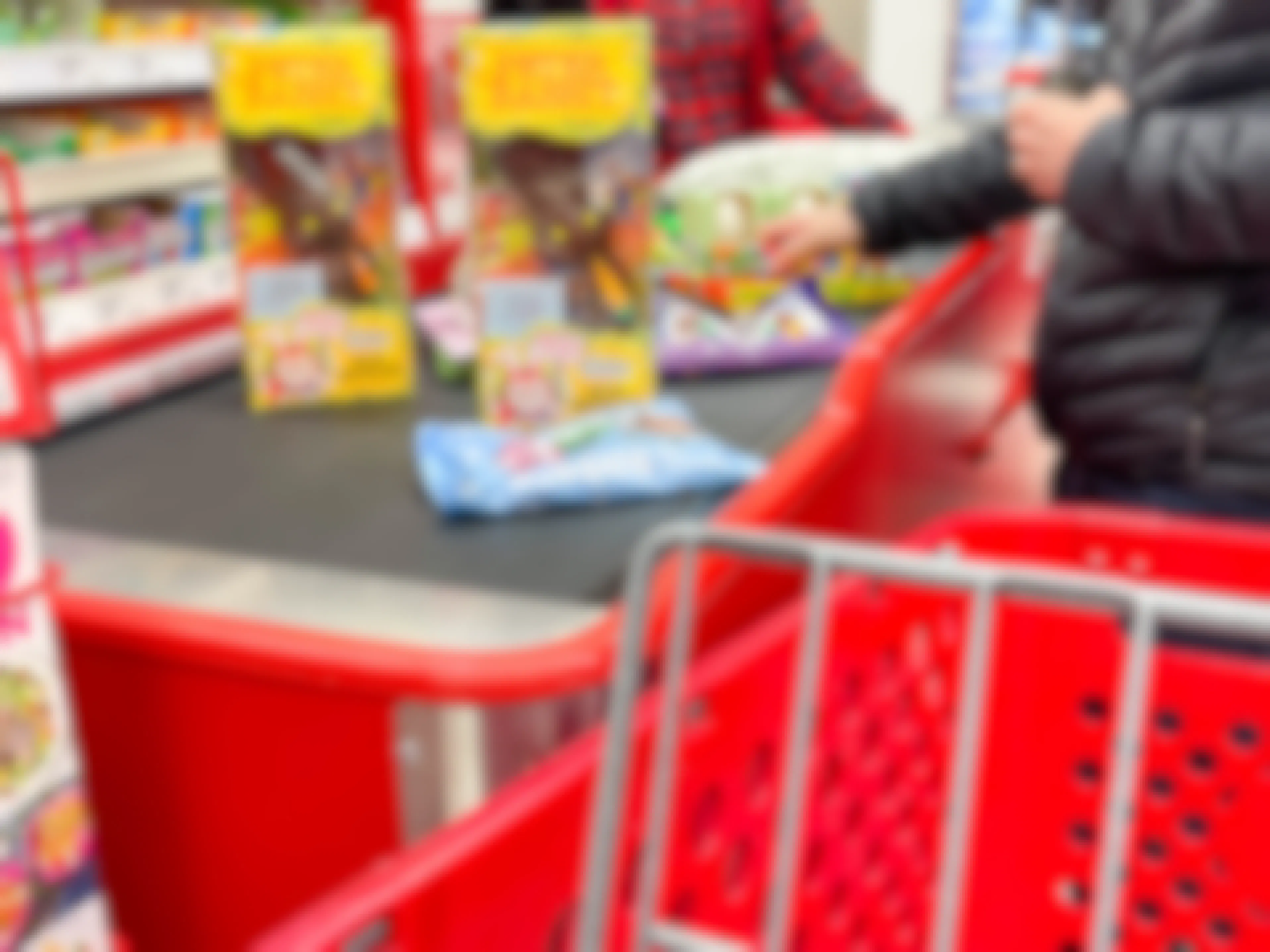 easter items on the conveyer belt in target checkout