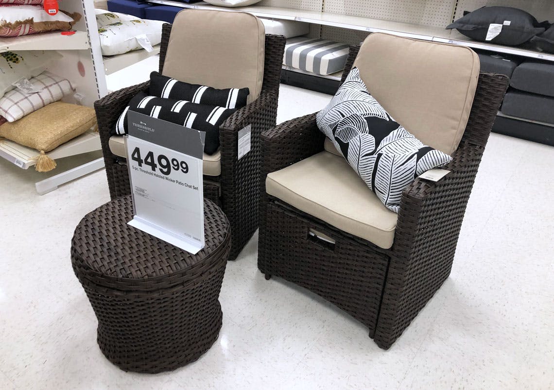 threshold belvedere 5pc wicker patio chat set