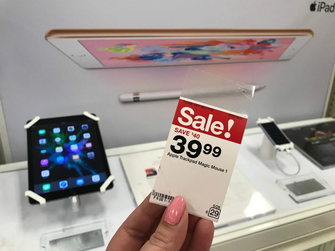 A target price tag for a magic mouse 1, on sale for $39.99.