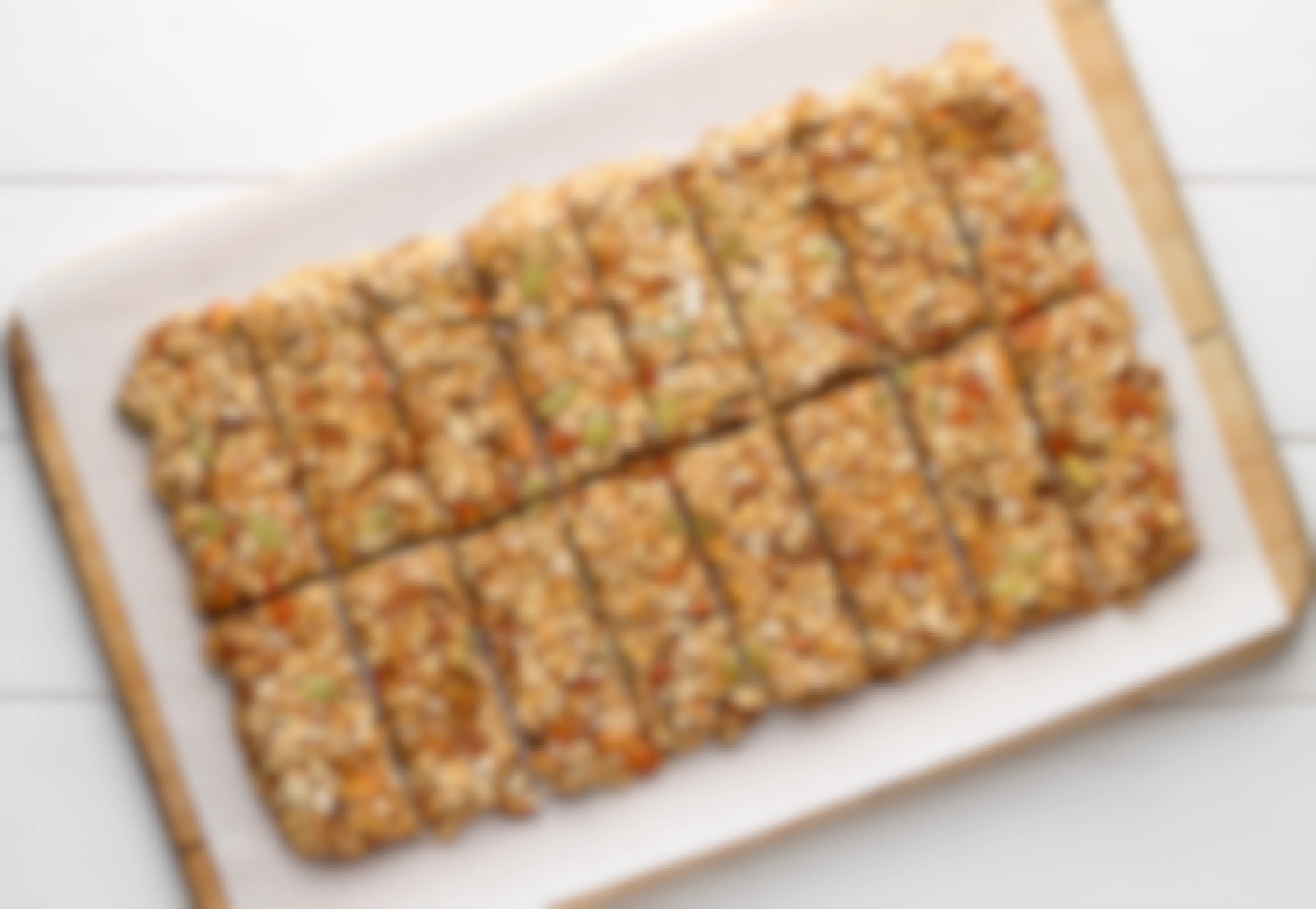A tray of homemade granola bars