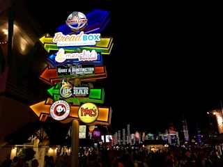Sign showing different resturants inside of CityWalk