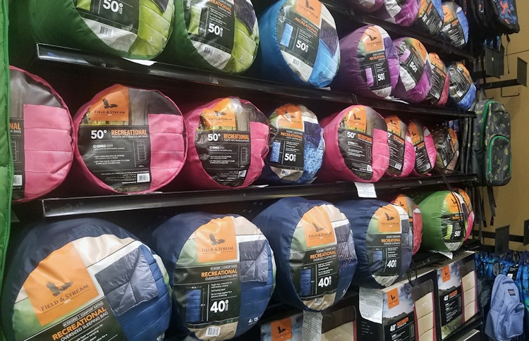 Sleeping bags on shelves for sale