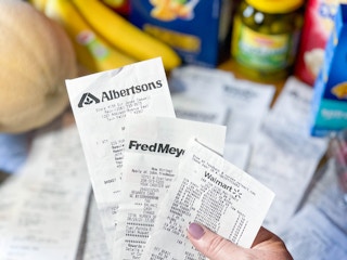 receipt being in front of groceries