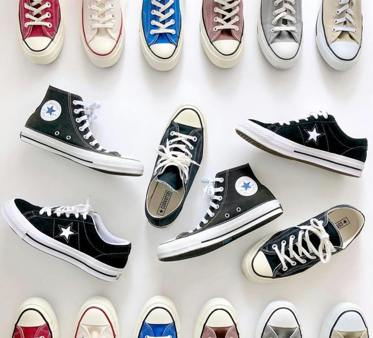 various colors of converse classic low-top and high-top sneakers