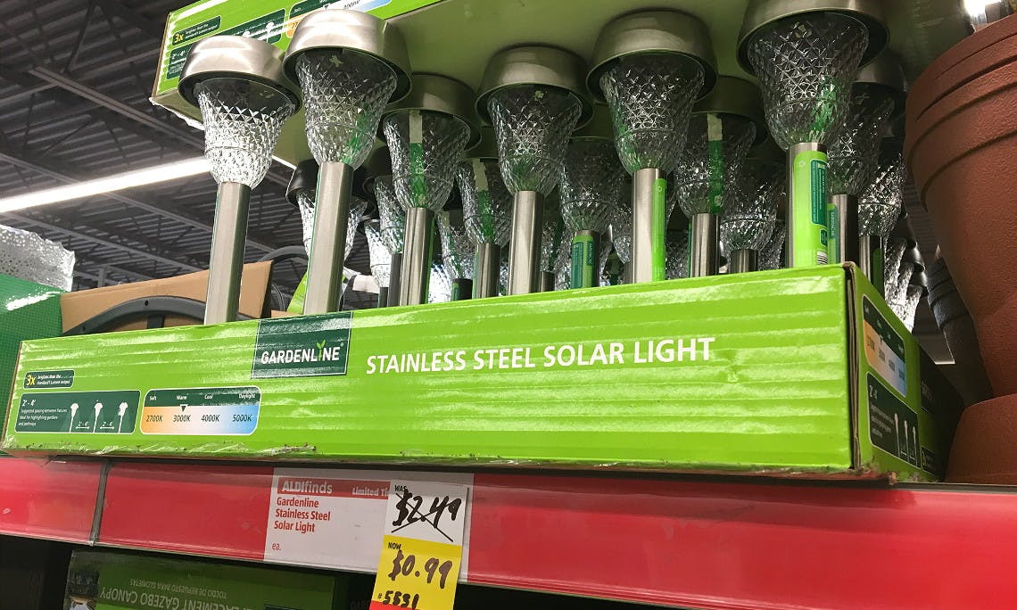 Gardenline Stainless Steel Solar Lights Only 0 99 At Aldi The Krazy Coupon Lady