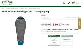 A screenshot of a 0° sleeping bag from sportsman's warehouse website