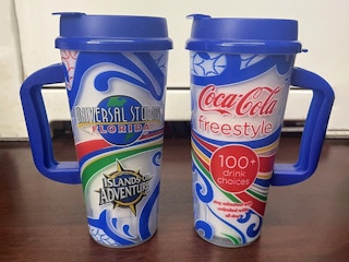 Two refillable souvenir cups from Universal Orlando