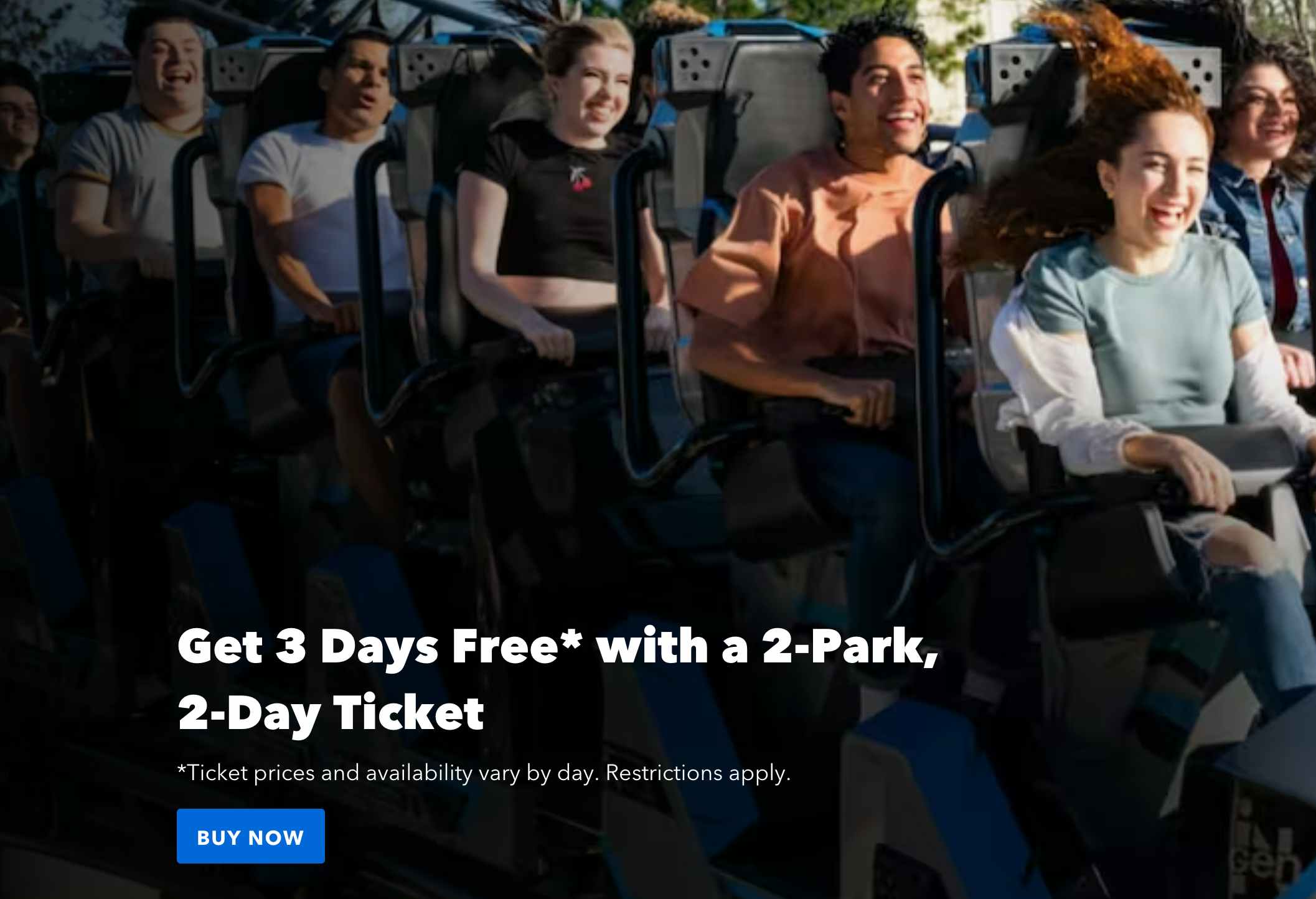 get 3 days free with a 2 park 2 days ticket screenshot from universals website 