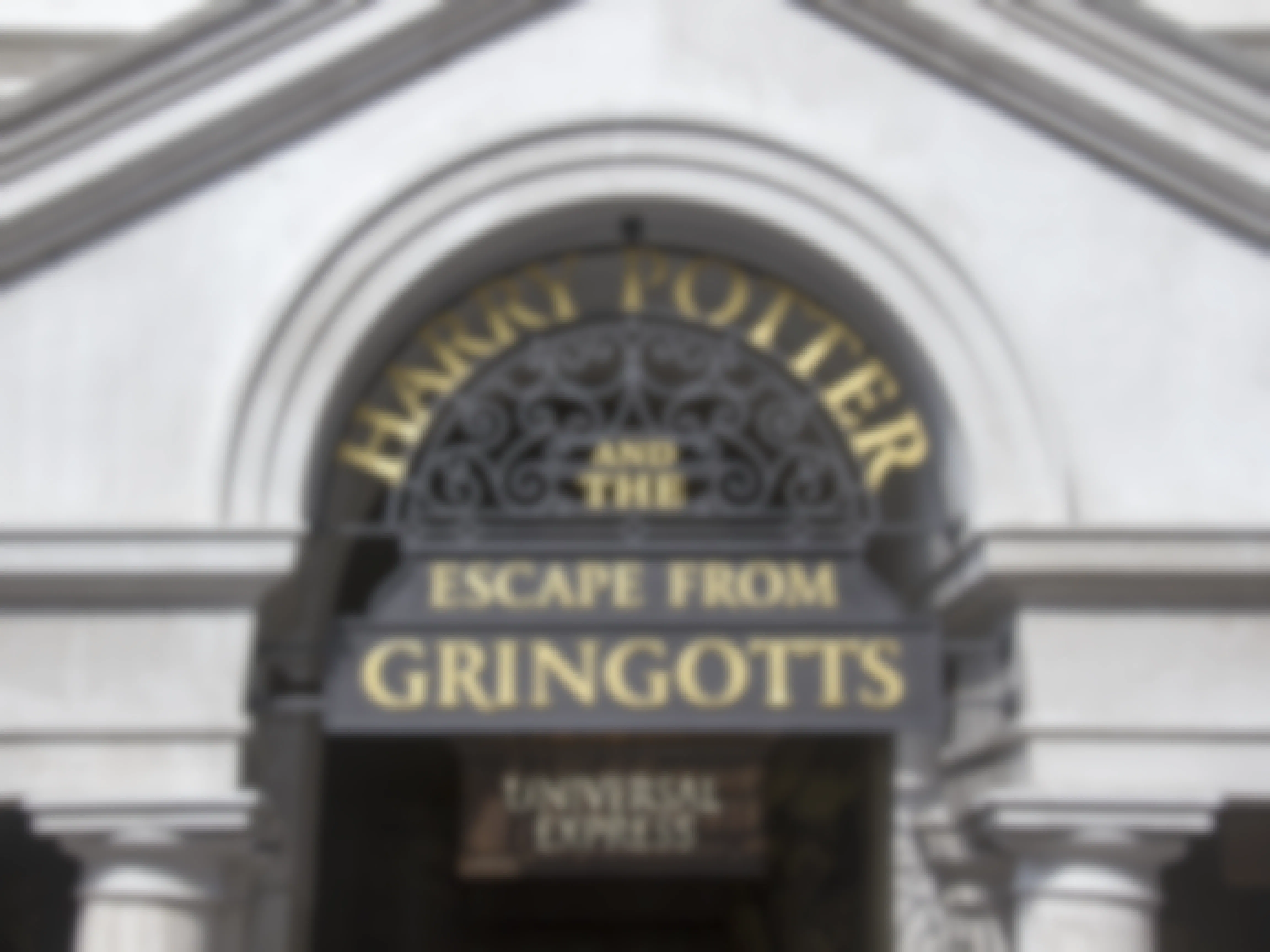 Entrance sign to Harry Potter Escape from Gringotts Universal Studios