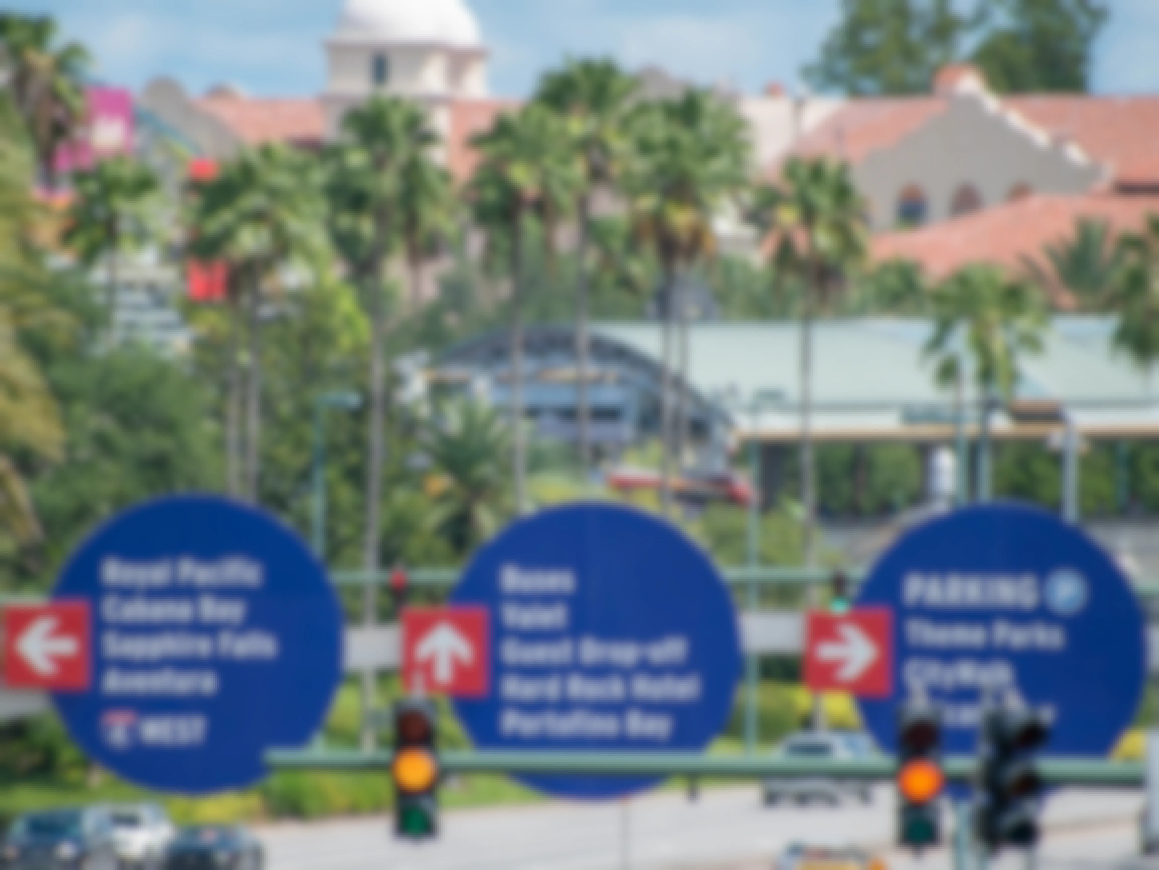 Top view of Hotel and Theme Park signs at Universal Studios area
