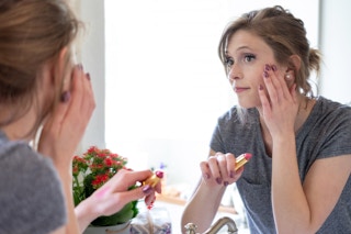 Use lipstick as blush and eyeshadow.