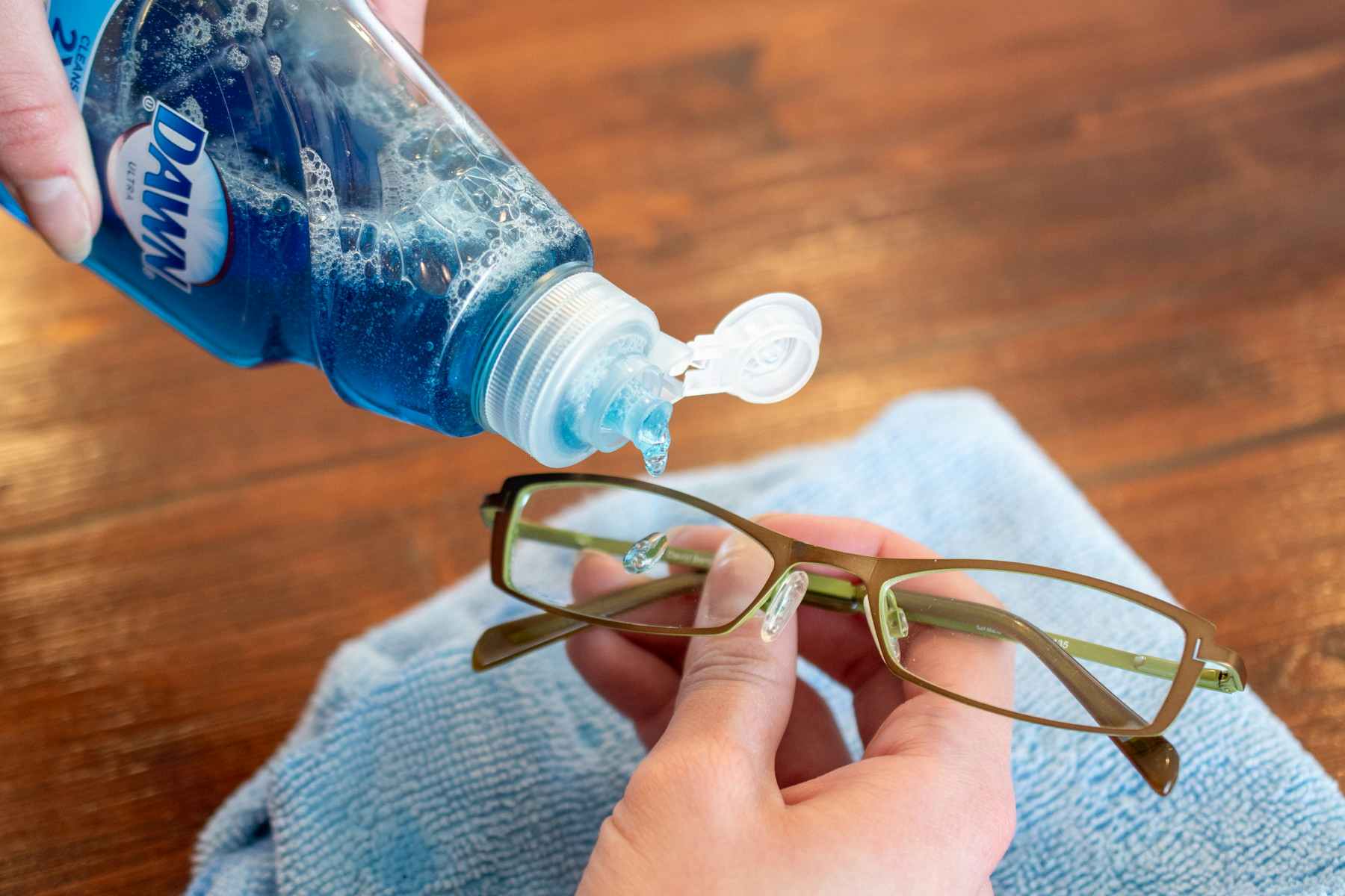 Defog and clean eyeglass lenses with Dawn dish soap.