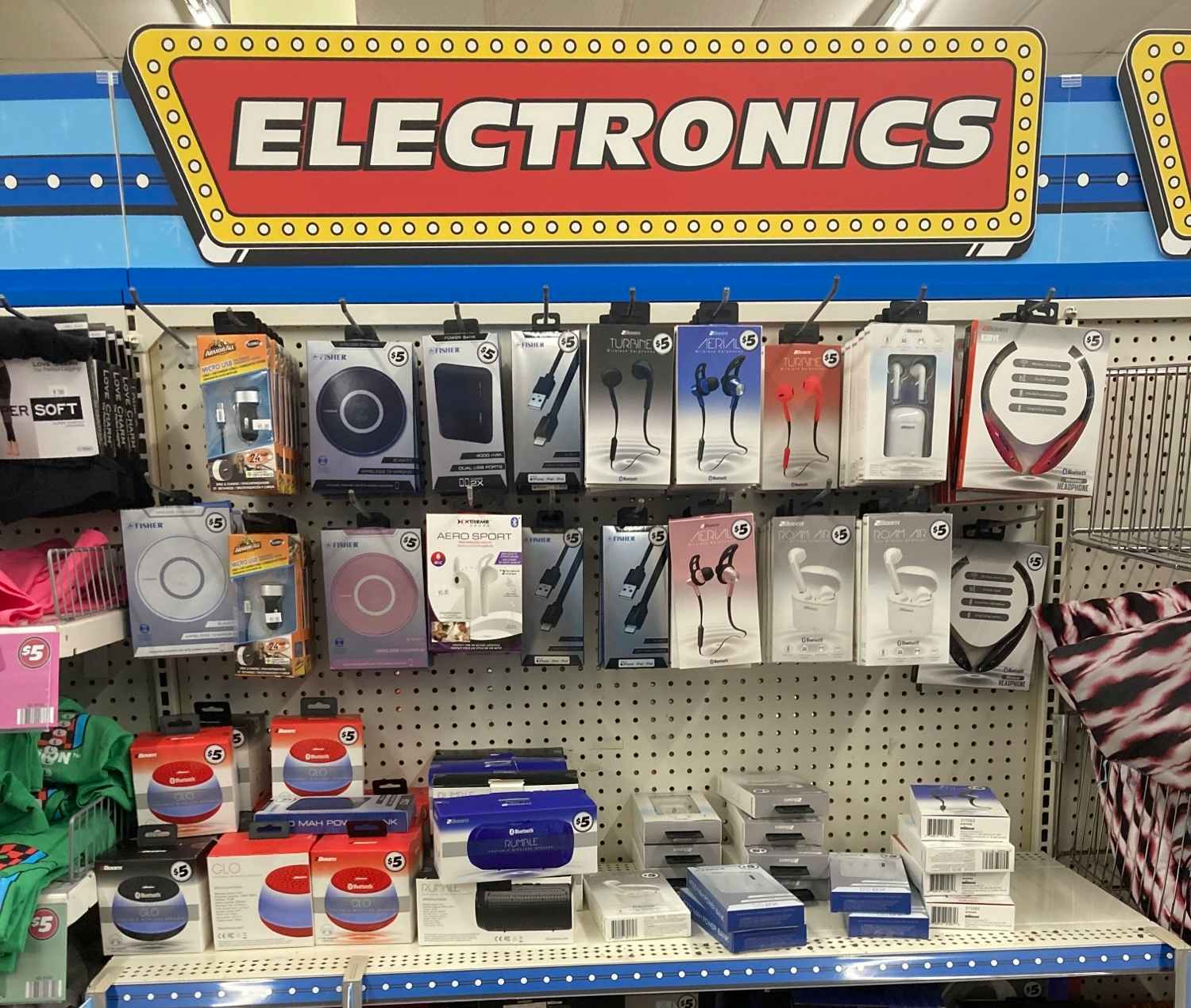 Electronics products on the shelf at Dollar Tree Plus!