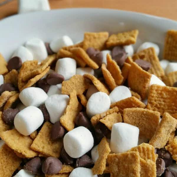 Make a bowl of s'mores snack mix.
