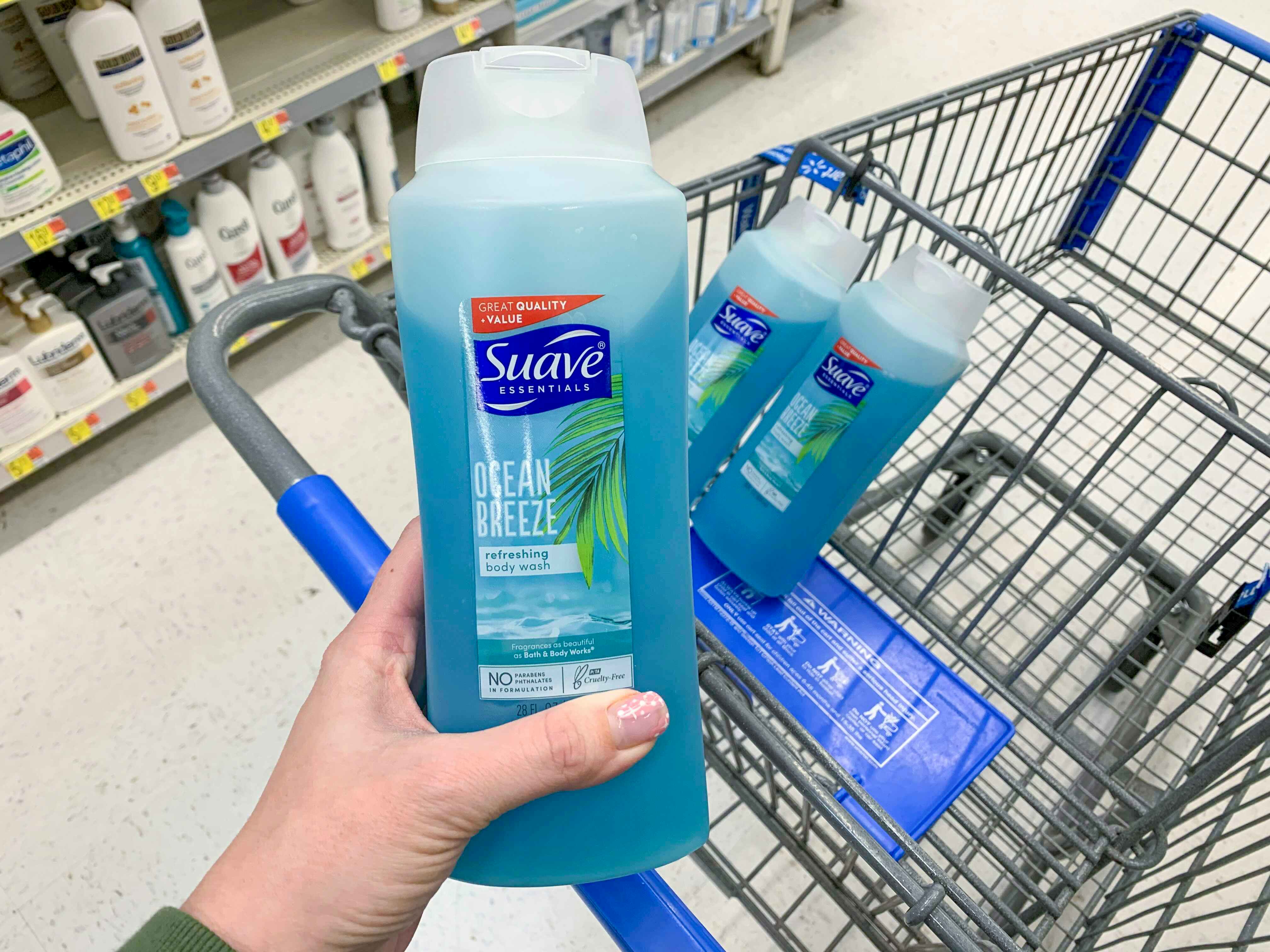 Three bottles of Suave body wash at Costco