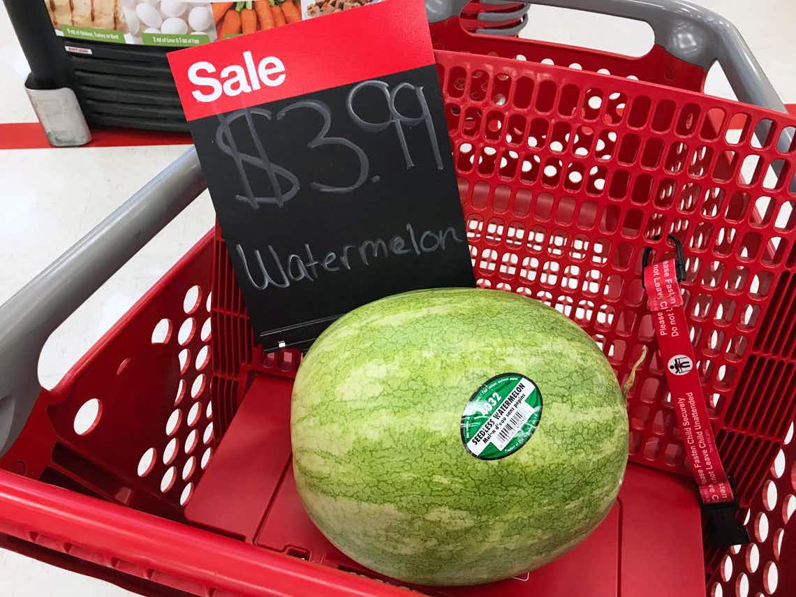seedless watermelon and sale sign in target shopping cart
