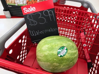 seedless watermelon and sale sign in target shopping cart