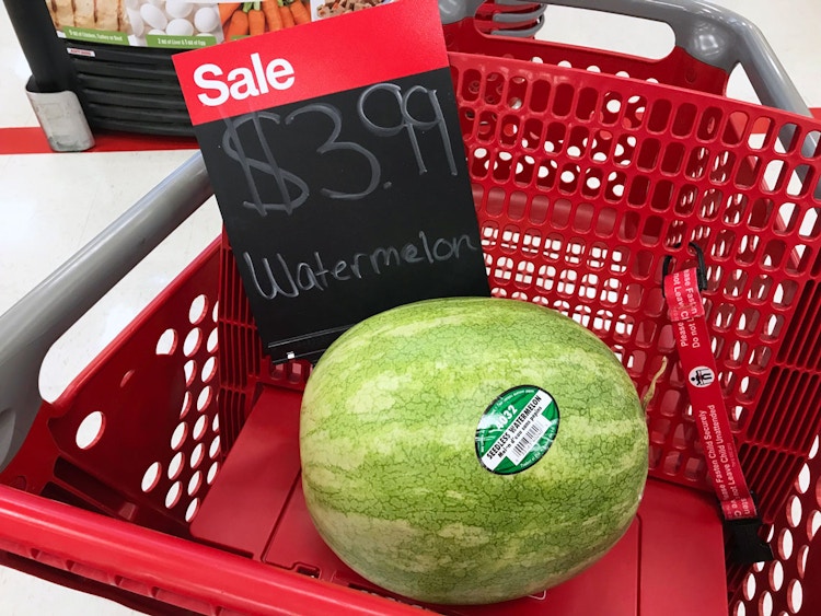 seedless watermelon and sale sign in target shopping cart