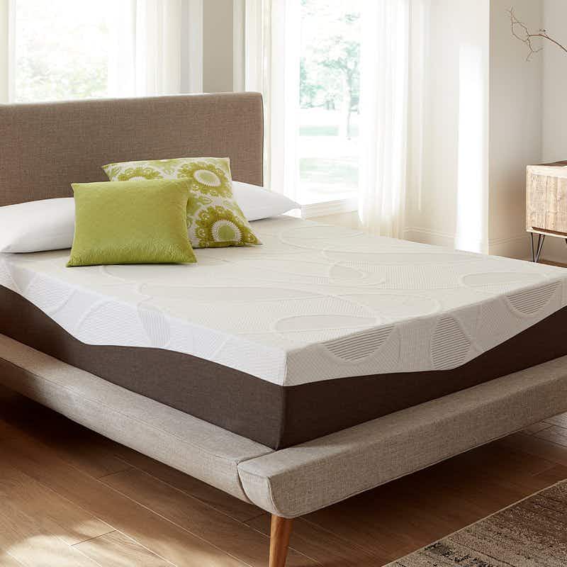 citron green pillows staged on a mattress and bed