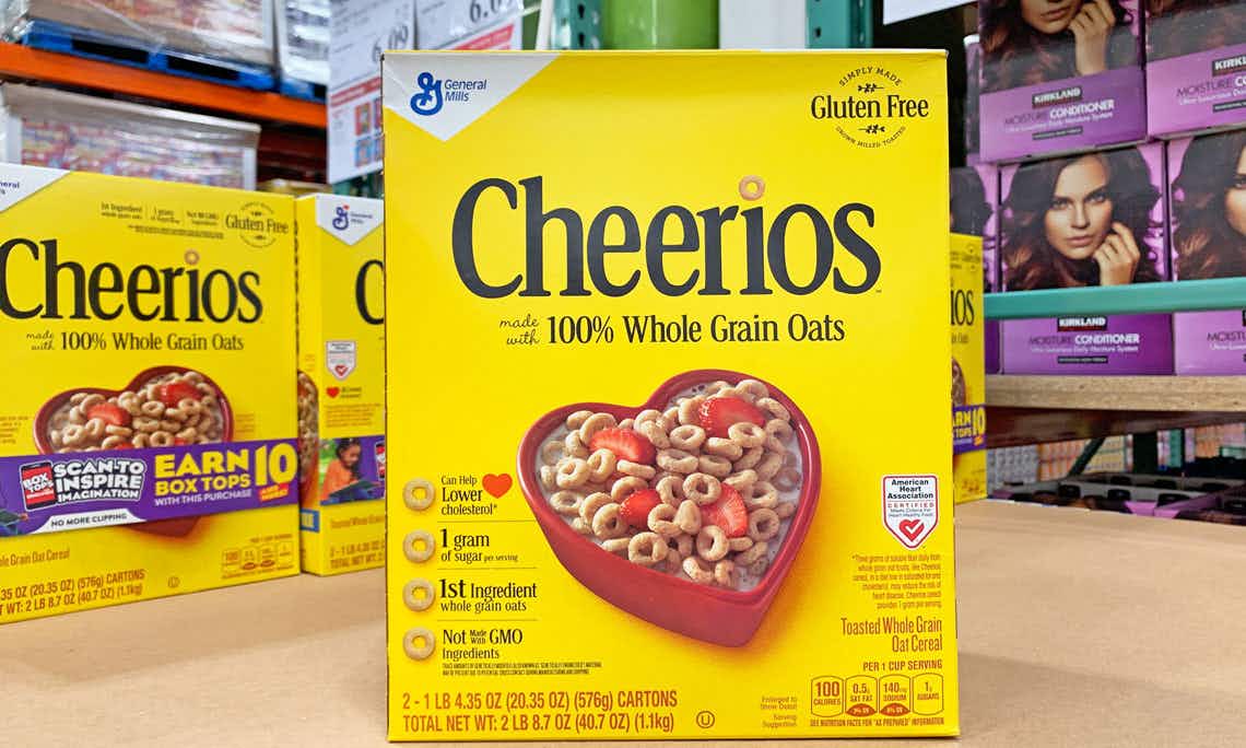 a box of cheerios on store shelf in costco