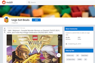 Reddit LEGO set deals page screenshot