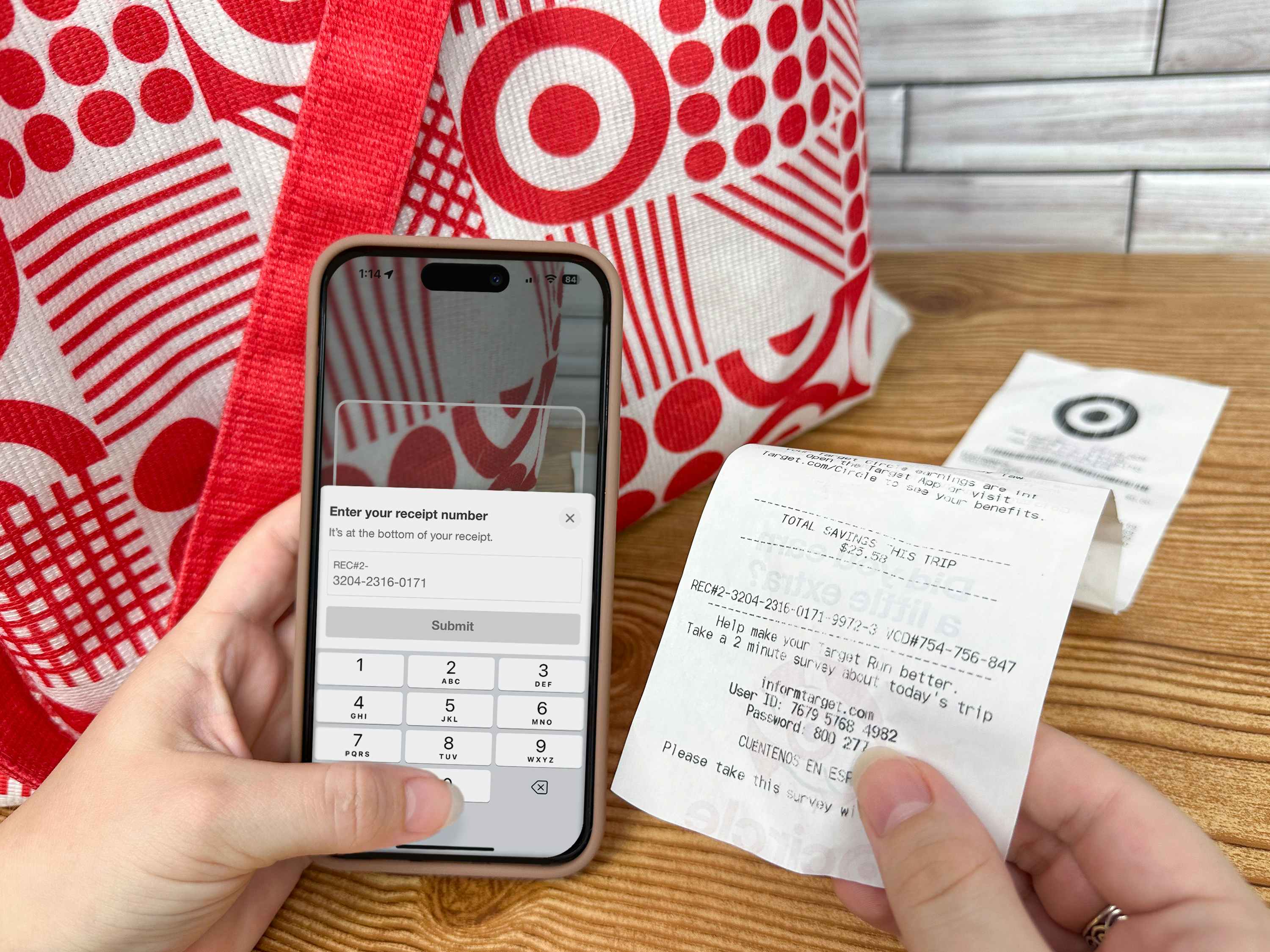 someone entering their Target receipt number into their Target Circle app