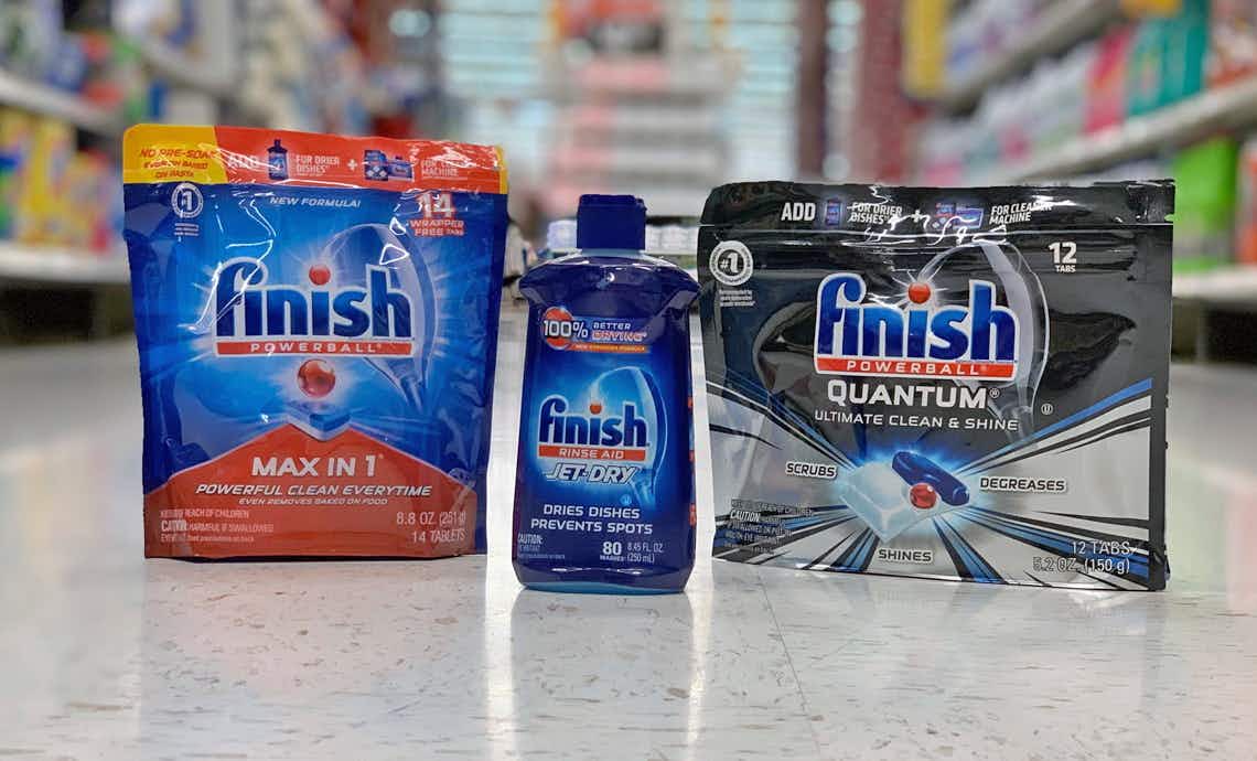 finish dishwasher products in a row on the floor