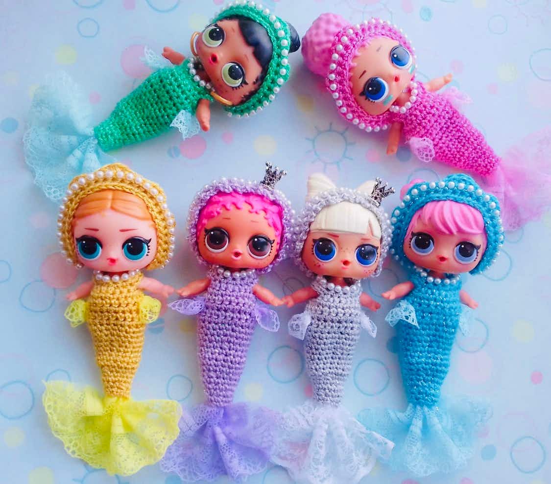 LOL Surprise dolls with homemade mermaid costumes