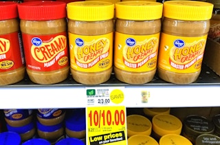 shelf holds peanut butter on sale at kroger ten for ten dollars