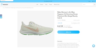 A Nike running shoe on the homepage of Proozy website.