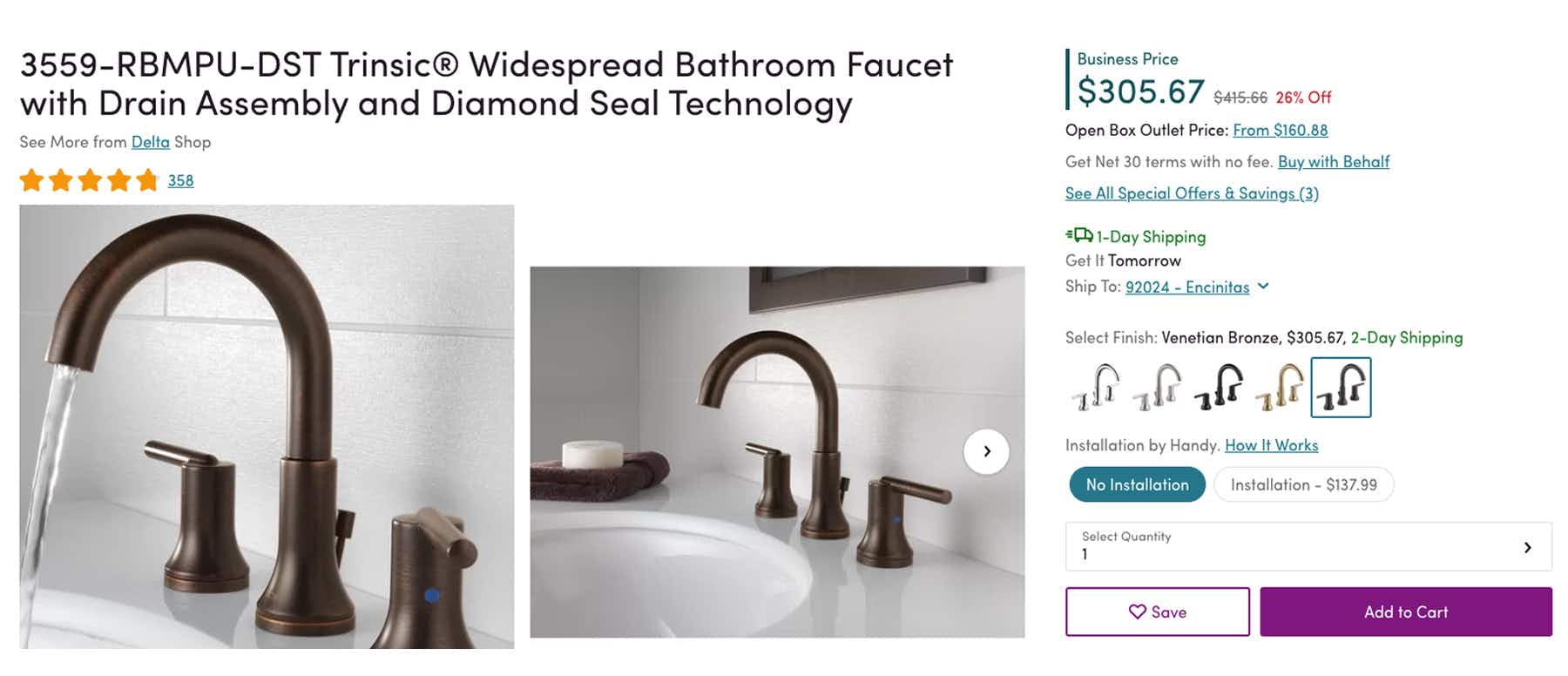 Wayfair business priced Delta faucet.