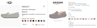ugg price comparison between retailer and amazon site