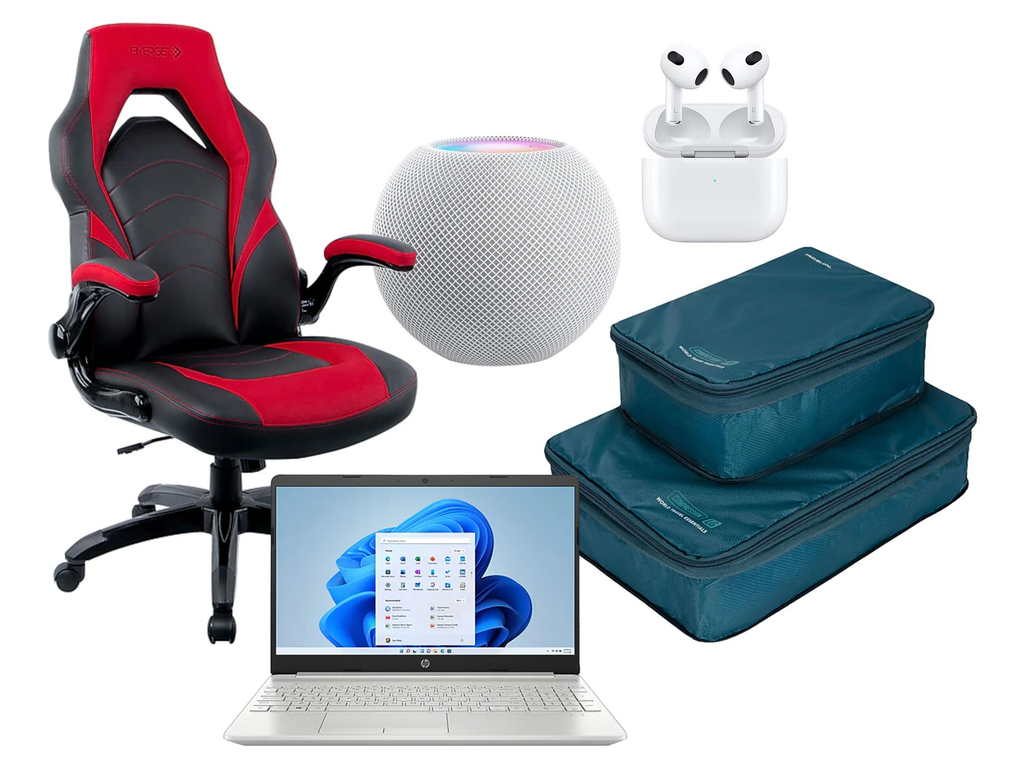 staples black friday deals on gaming chair, laptop, travelon space-saing bags, airpods, and apple homepod mini speaker