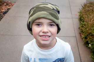 Boy wearing camo beanie