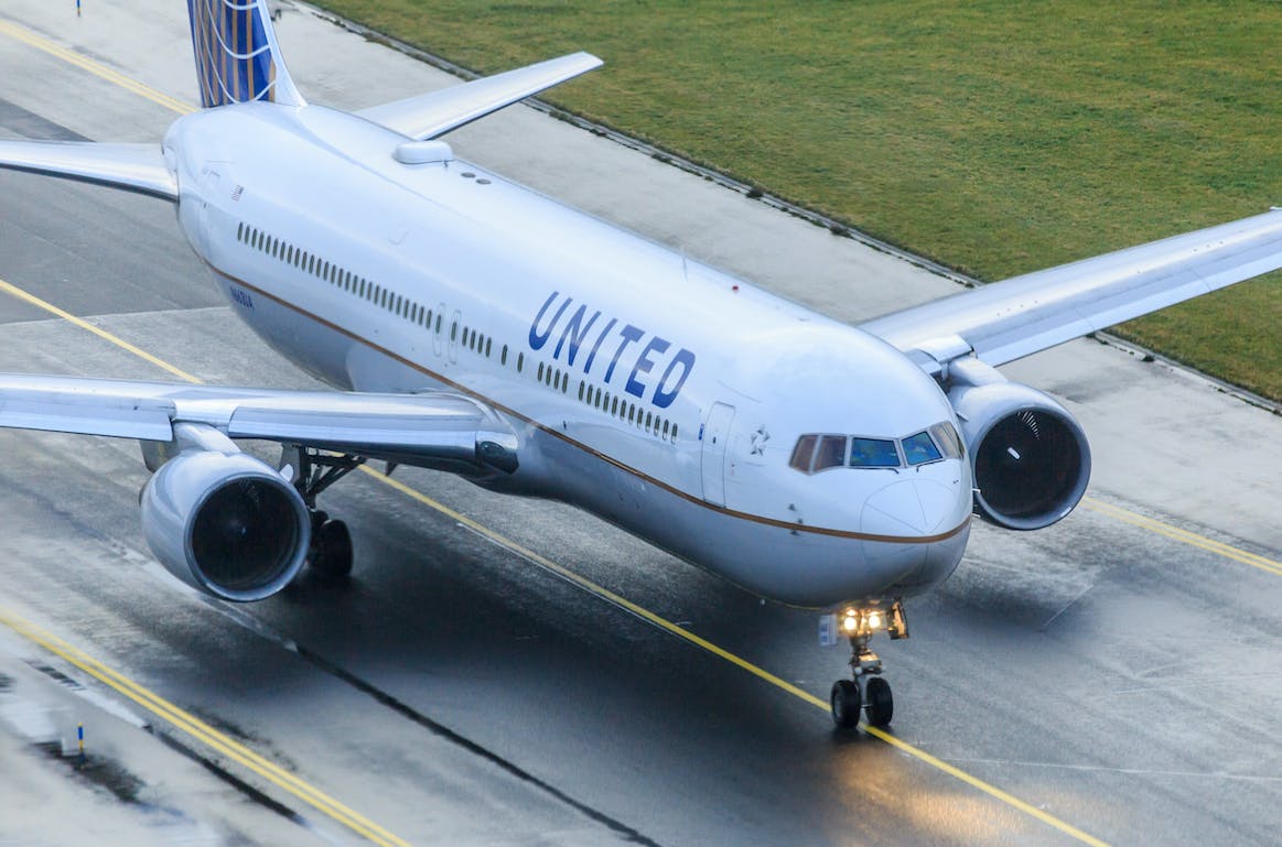 A United Airlines plane on the runway