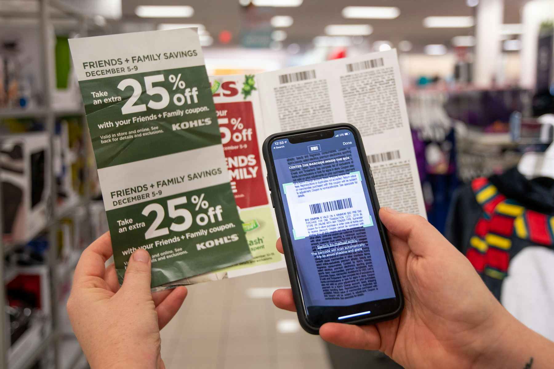 Scan paper coupons with the Kohl's app to redeem online.