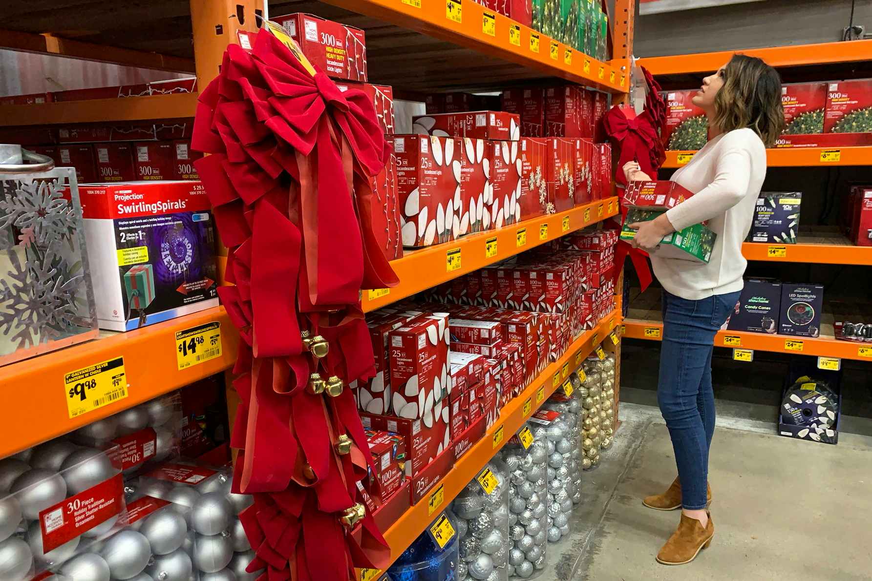 A woman shopping for after Christmas clearance at The Home Depot.
