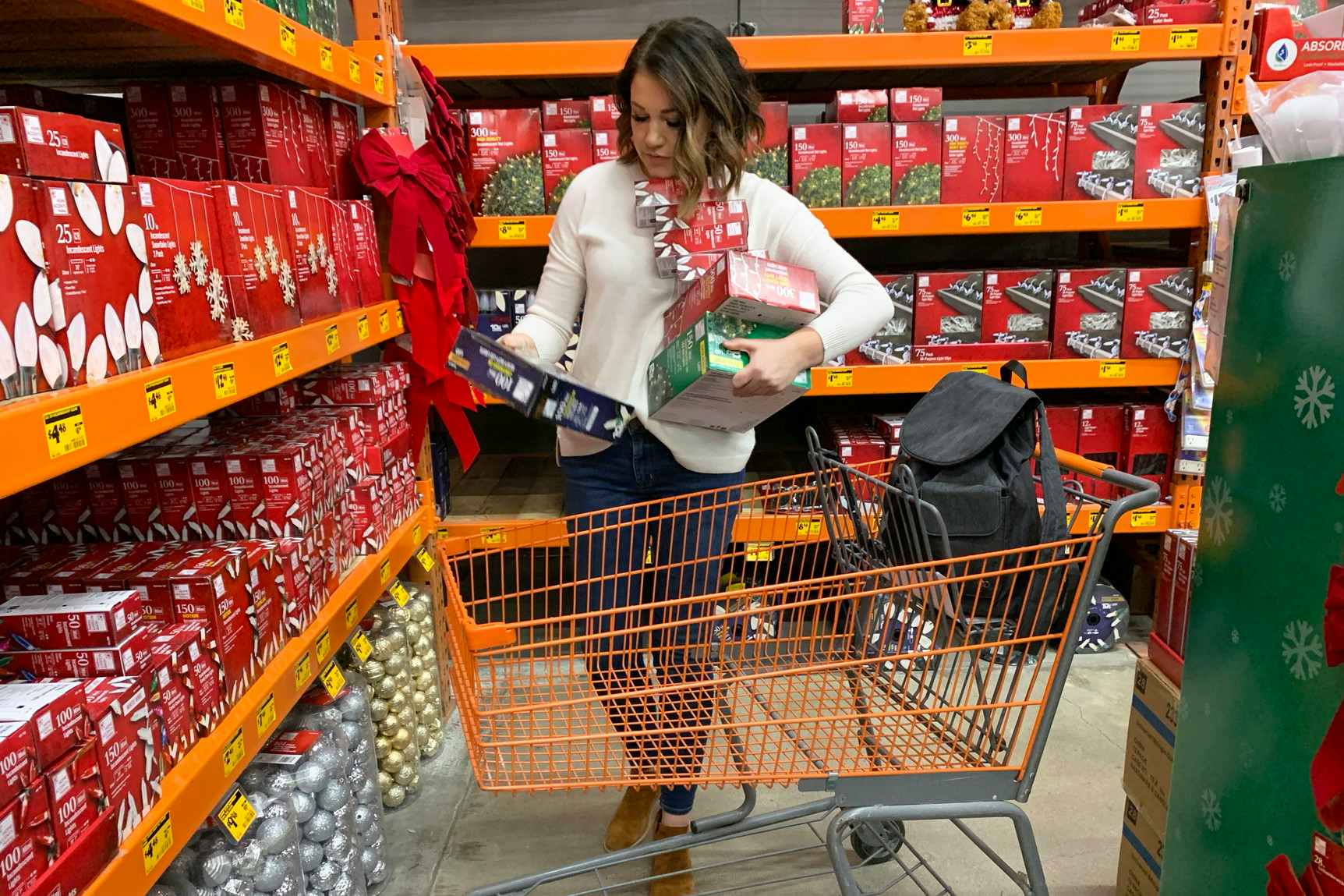 A woman shopping for after Christmas clearance at The Home Depot.