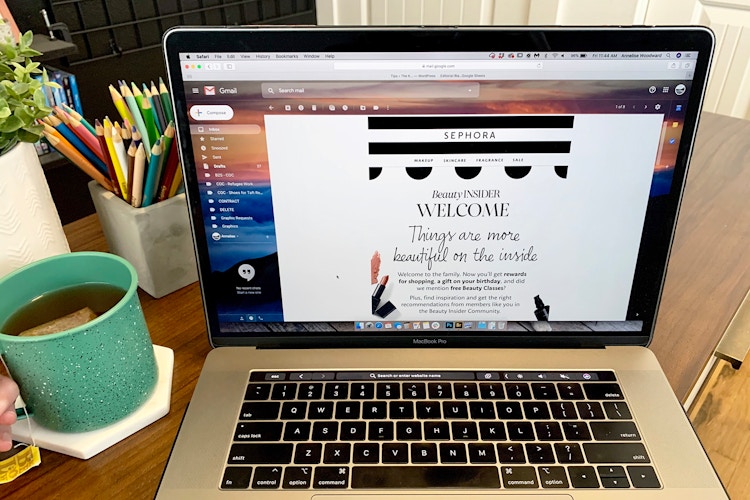 A computer screen showing Sephora's newsletter on its screen.