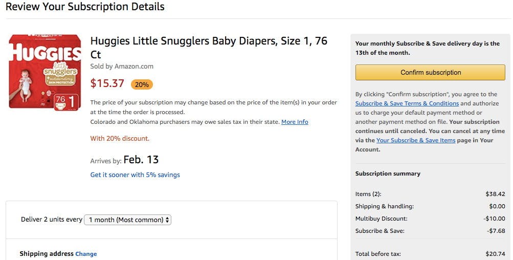 huggies subscribe and save