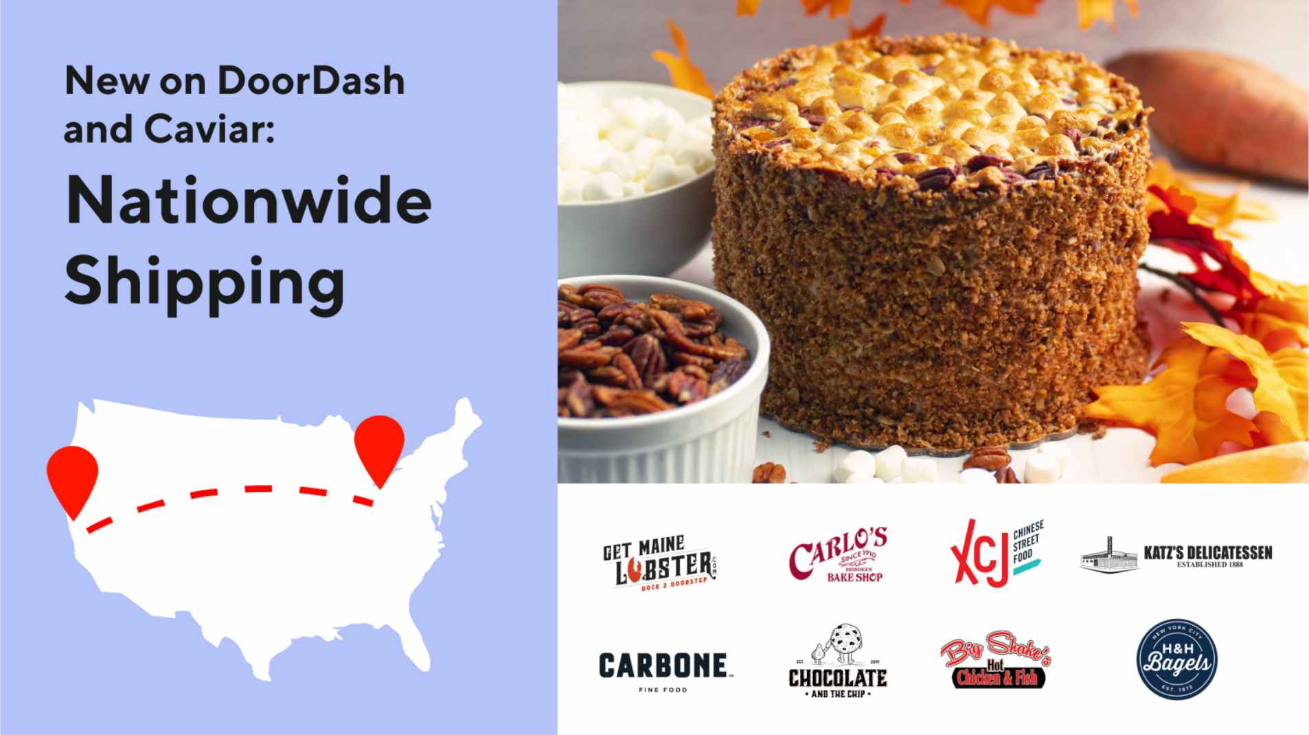 DoorDash and Caviar's advertisement for nationwide shipping of local foods