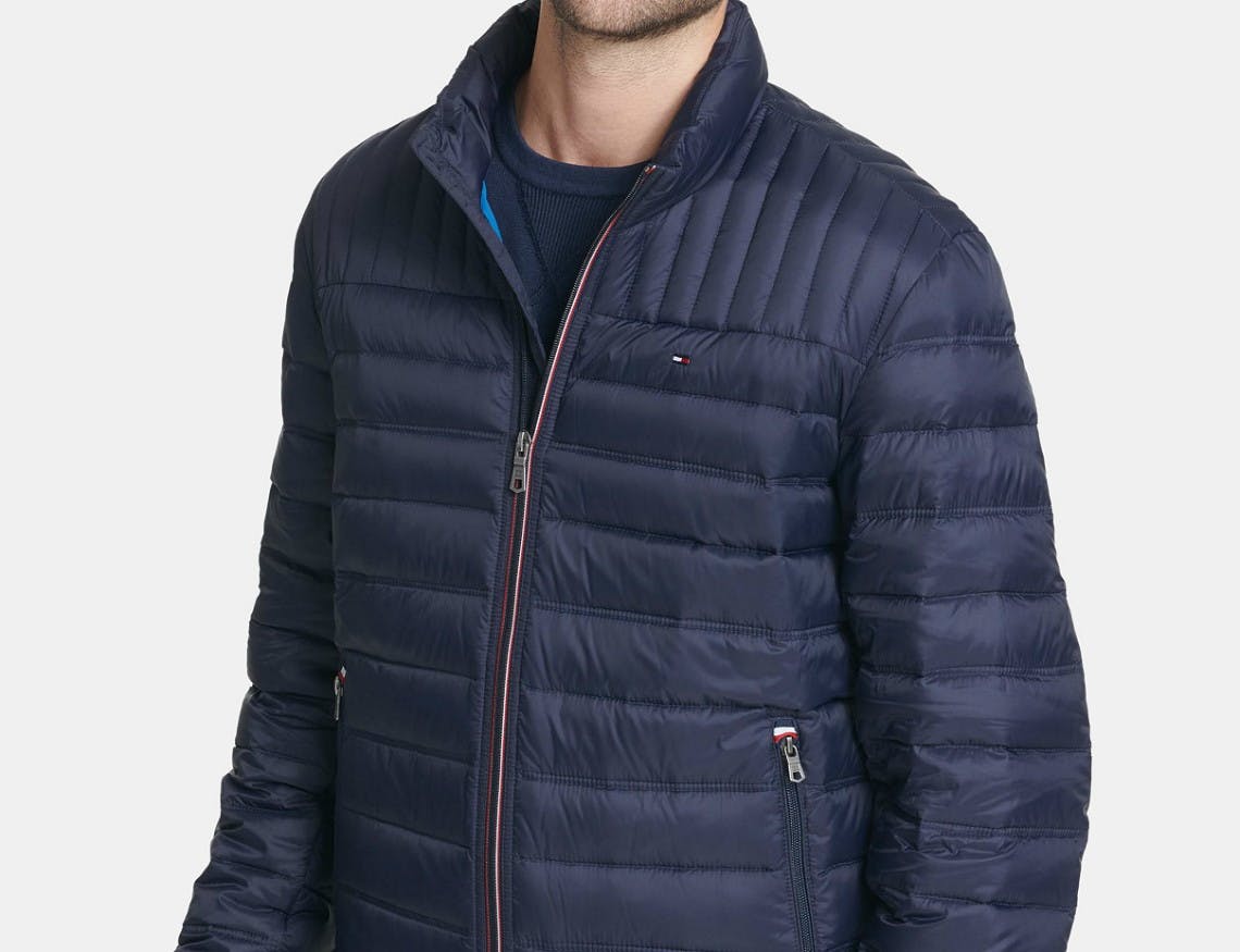 tommy hilfiger men's down quilted packable logo jacket