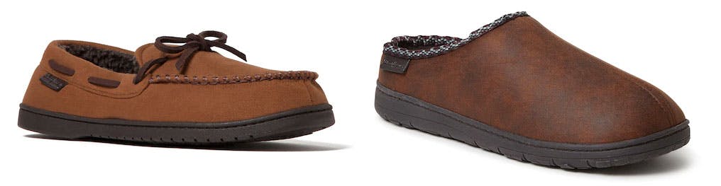 men's dearfoams microsuede whipstitch trim moccasin slippers