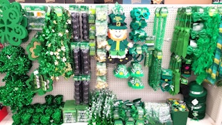 wall of st patricks decor at dollar tree