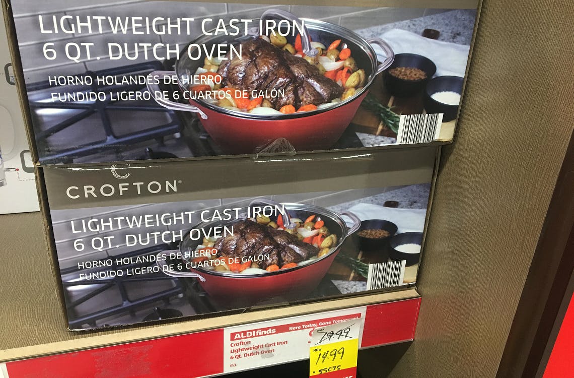 Crofton Lightweight Cast Iron Dutch Oven Only 14 99 At Aldi The Krazy Coupon Lady