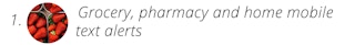 Strawberries with the words grocery, pharmacy, and home mobile text alerts.