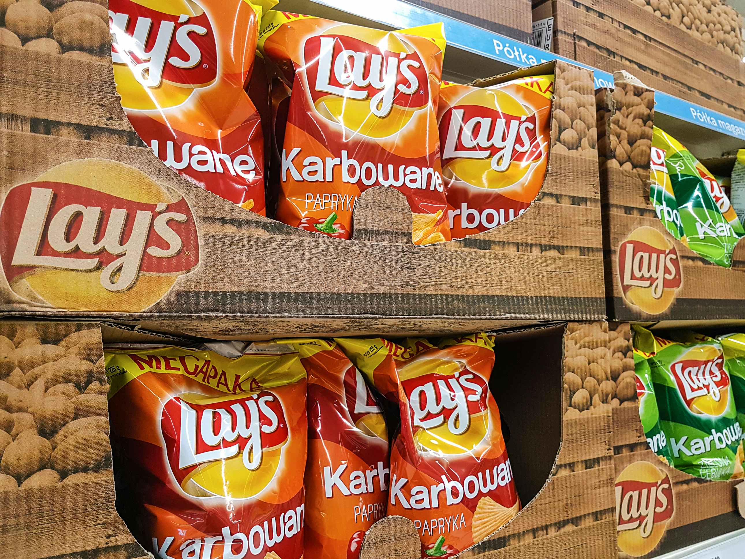 Lay's chips in labeled boxes