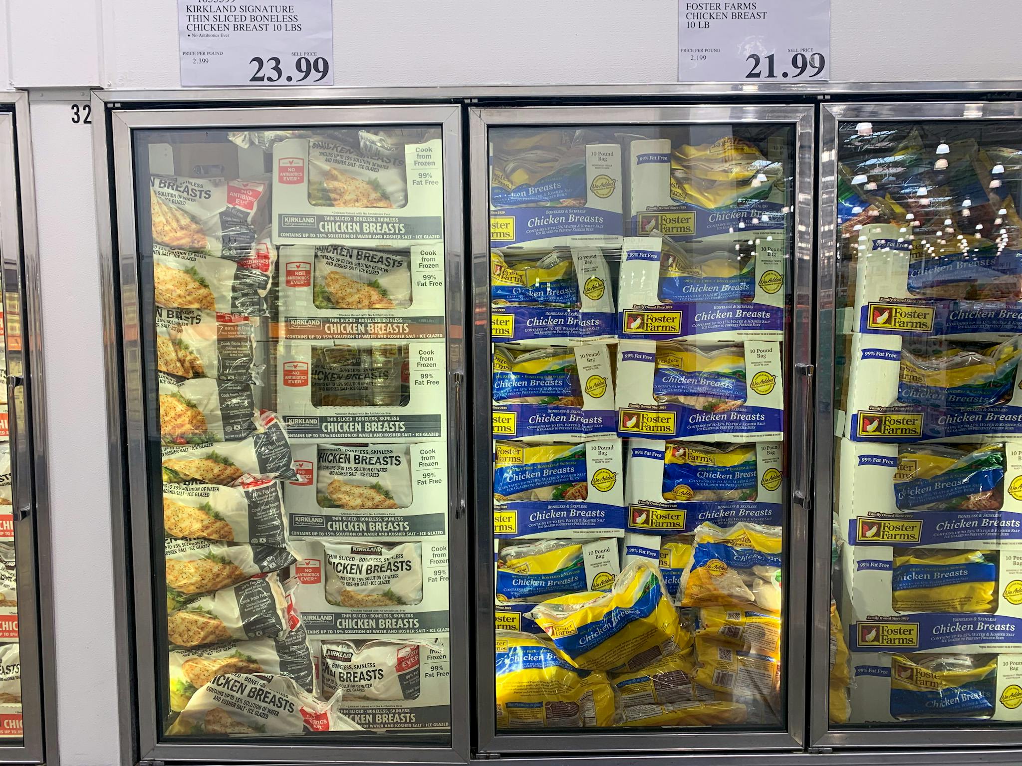 A frozen meat cooler filled with Chicken.
