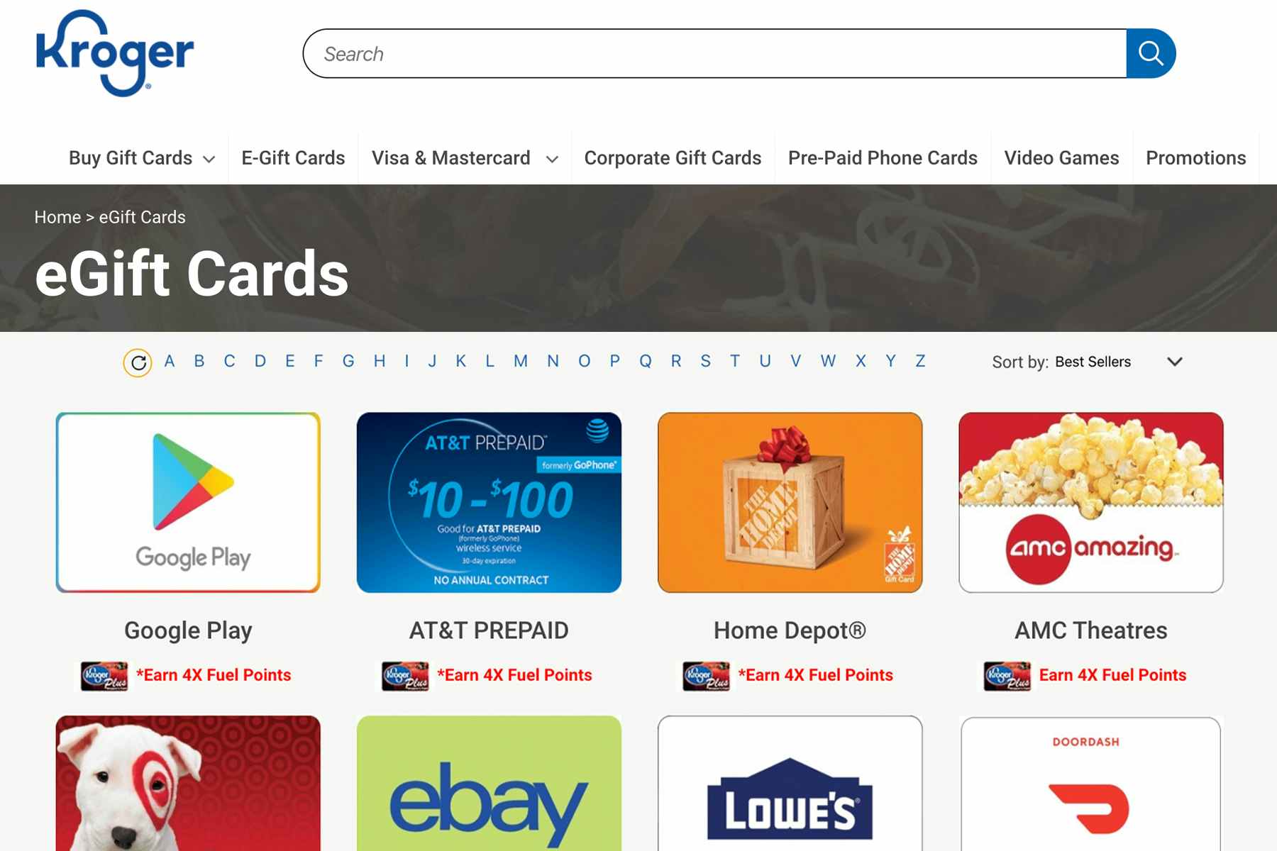 Kroger e-giftcard webpage portal