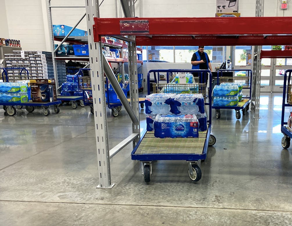carts full of water in Sam's Club